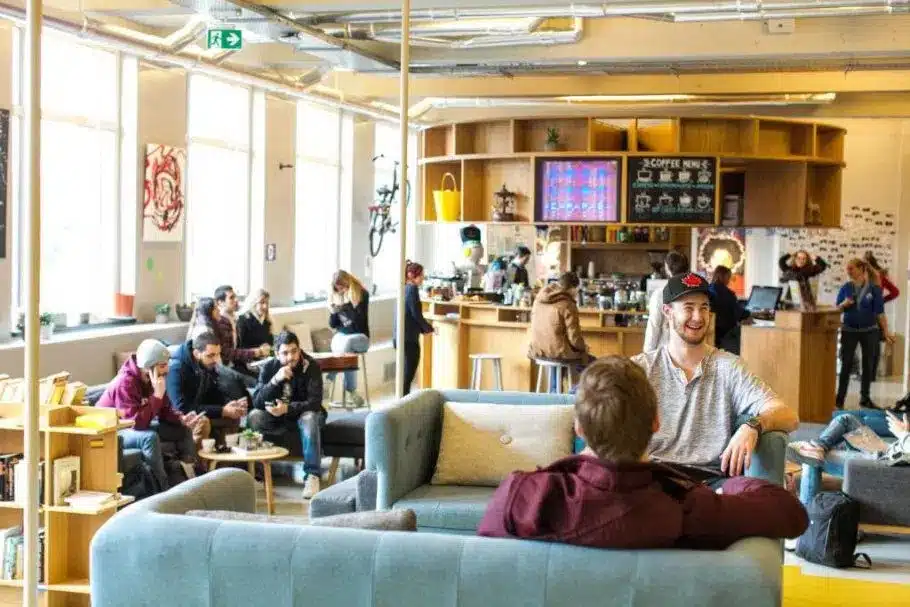 Vibrant hostel common area